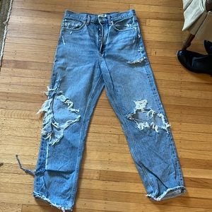 Agolde heavily distressed 90s mid rise denim